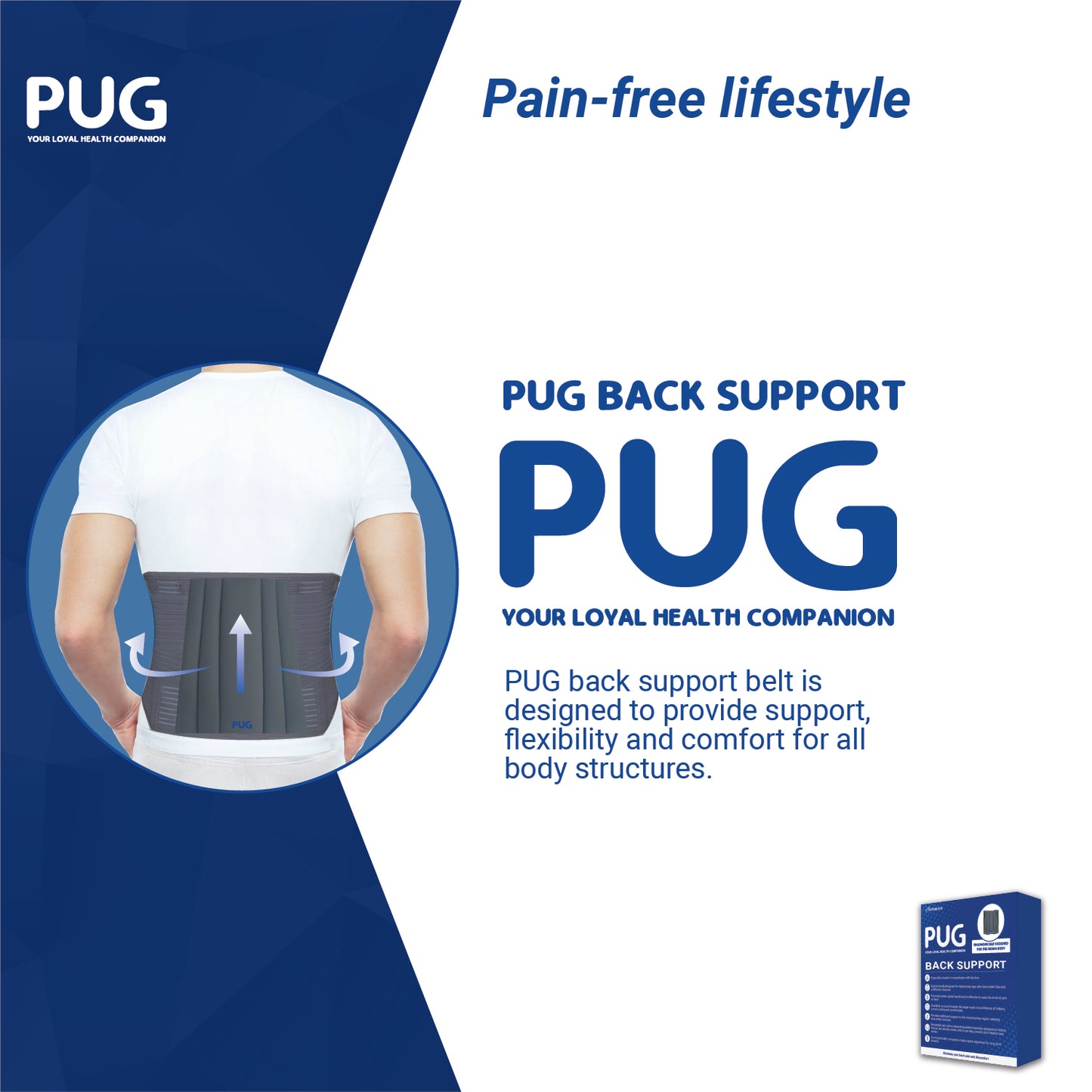 Pug Back Support, The Ultimate Solution for Back Pain Relief, Ergonomically designed for the Indian body, Offers Ideal Support, Eases Pain, and Enhances Flexibility with breathable Lumber Pad Cushioning and Lower back Brace