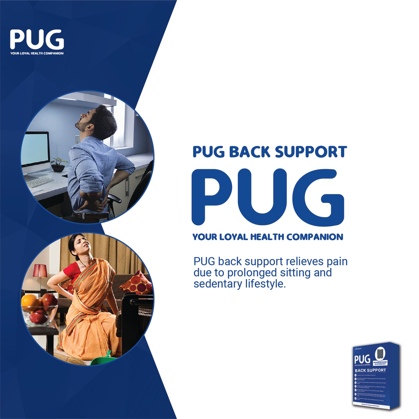 Pug Back Support, The Ultimate Solution for Back Pain Relief, Ergonomically designed for the Indian body, Offers Ideal Support, Eases Pain, and Enhances Flexibility with breathable Lumber Pad Cushioning and Lower back Brace