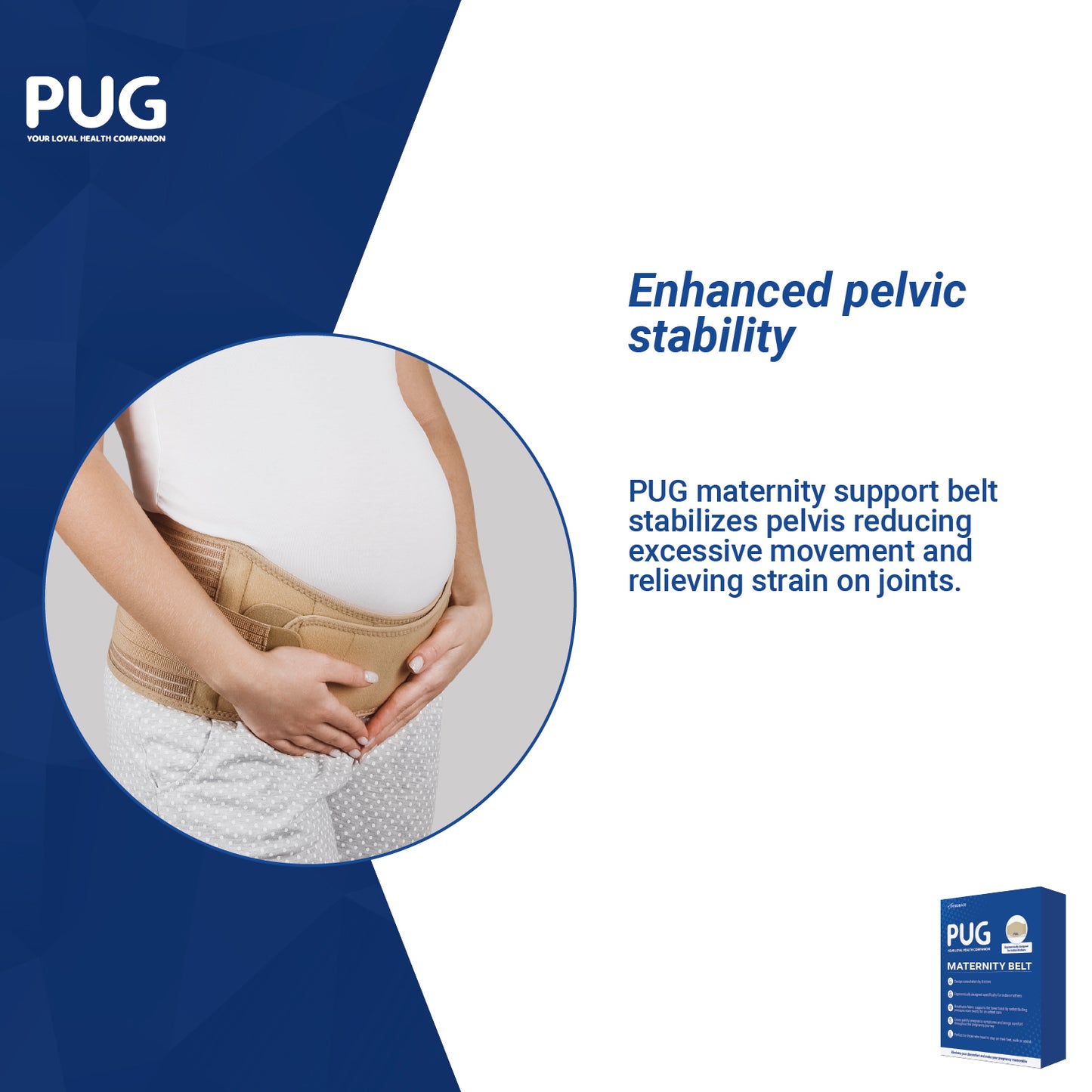 Pug Maternity Support Belt, Universal Size, Nurture Your Pregnancy Comfort, Embrace care with our adjustable Maternity Support for Abdomen, Pelvic, Waist, and Back Pain Relief, Suitable for Every Trimester