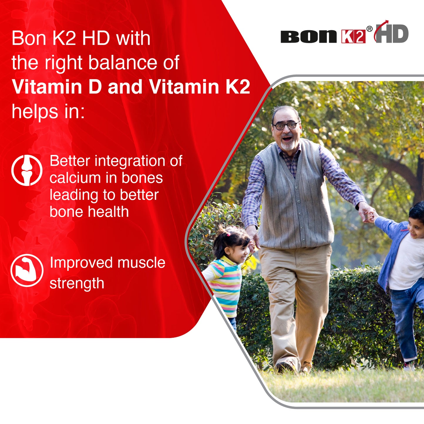 Bon K2 HD with Advanced Calcium – 100 Tablets in 10 Strips,  Enriched with Calcium Citrate Malate, Vitamin D3 and Vitamin K2-7, Multivitamin supplements for Men & Women