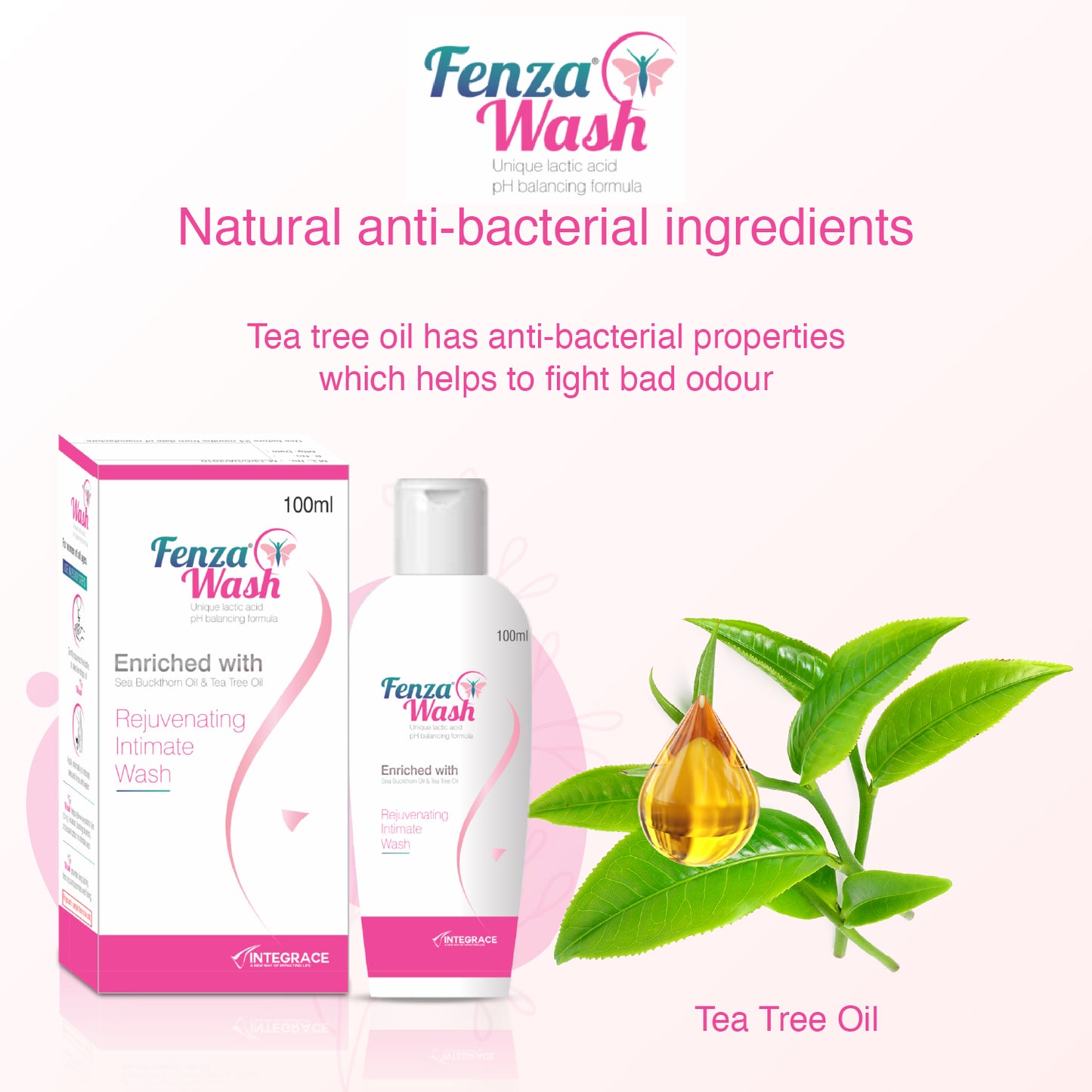 Fenza Wash Expert Intimate Hygiene Wash, 100 ml, Enriched with Tea Tree Oil & Sea Buckthorn Oil, Anti-Bacterial Properties prevents Infections, Itching, Irritation & Dryness