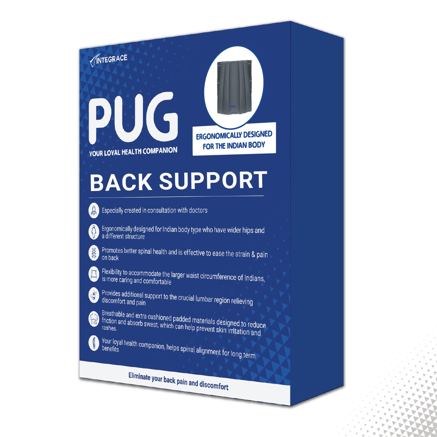 Pug Back Support, The Ultimate Solution for Back Pain Relief, Ergonomically designed for the Indian body, Offers Ideal Support, Eases Pain, and Enhances Flexibility with breathable Lumber Pad Cushioning and Lower back Brace