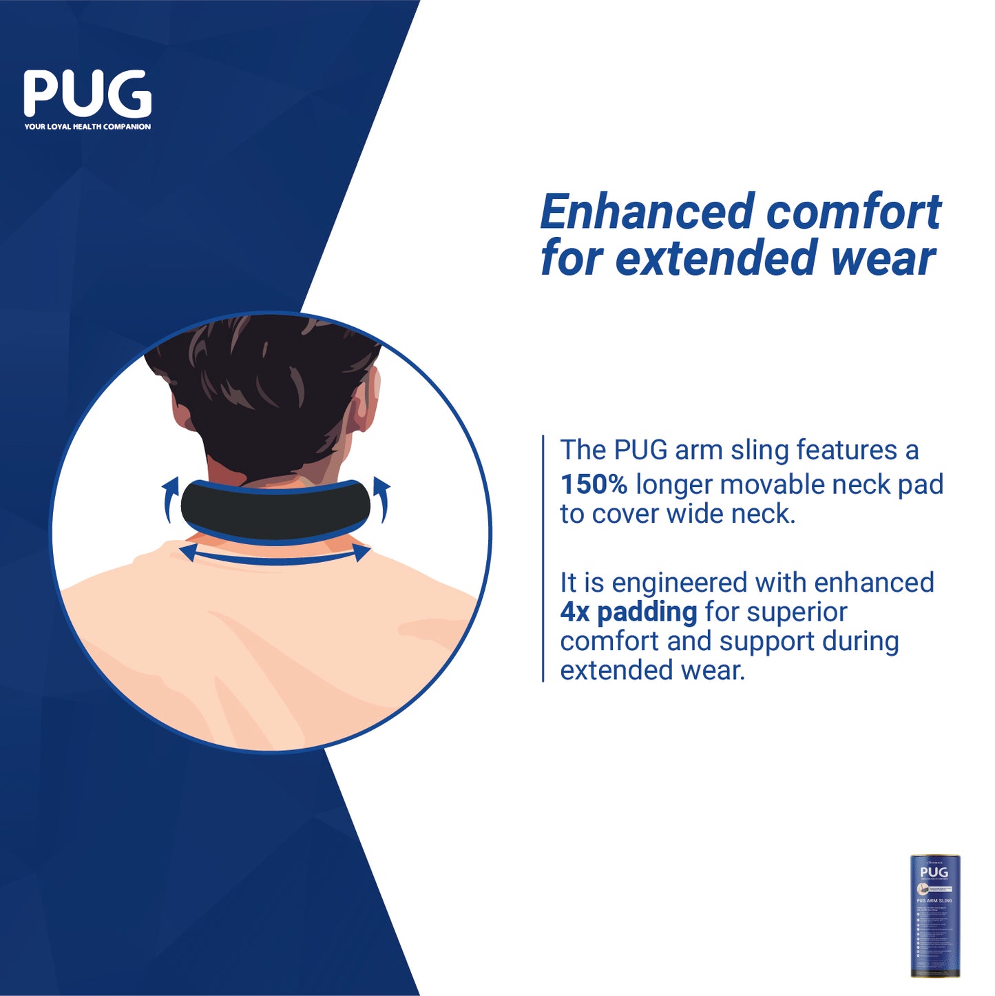 PUG Arm Sling, Designed for compliance at 90 degrees for optimal recovery, With Airmesh technology, Double & elongated pad cushion for extra care, Ergonomically designed for Indian Arm, With Additional pouch to carry mobile