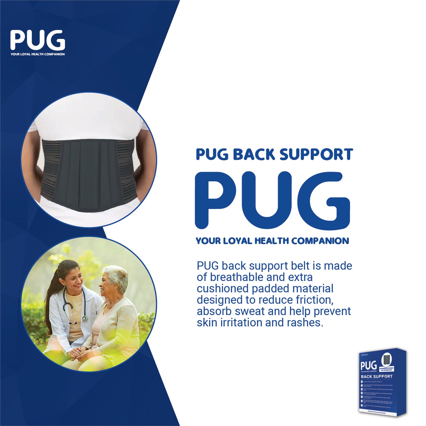 Pug Back Support, The Ultimate Solution for Back Pain Relief, Ergonomically designed for the Indian body, Offers Ideal Support, Eases Pain, and Enhances Flexibility with breathable Lumber Pad Cushioning and Lower back Brace