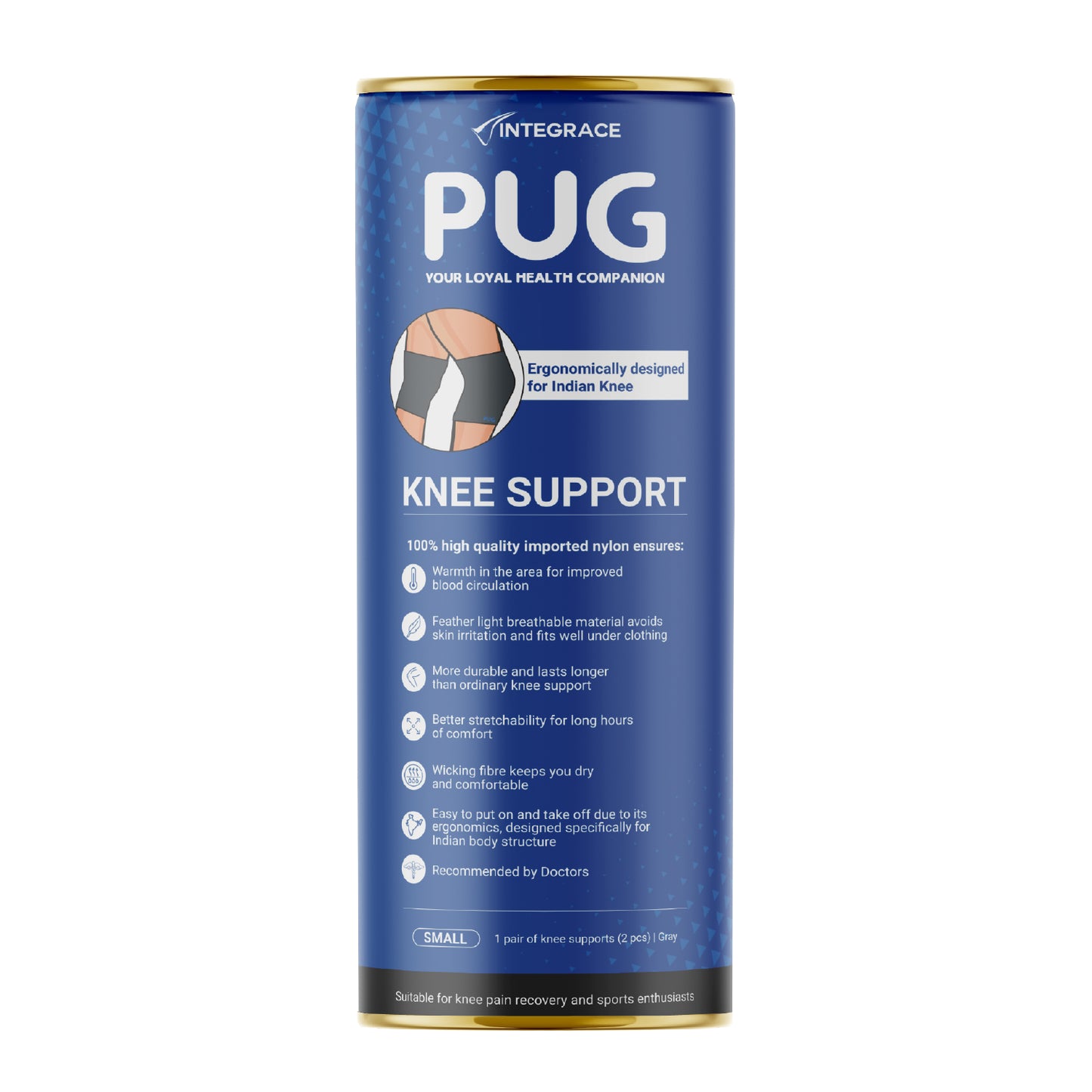 Pug Knee Support, 1 Pair, Unleash Your Performance, Ergonomically Designed for Indian Knee, Ideal for Sports enthusiasts, Knee Pain and Injury Prevention