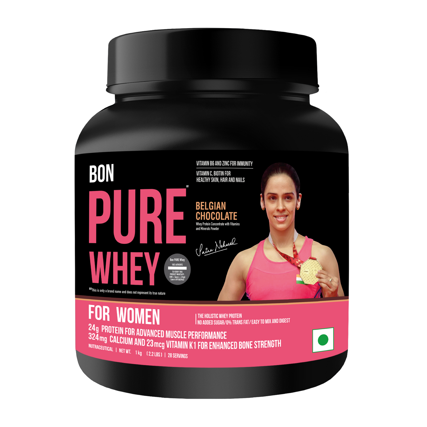 BON PURE WHEY Designed For Today's Women, 1kg | Muscle Recovery, Bone Strength, Menstrual Health & Holistic Wellbeing | Folic Acid for Menstrual Health, Vit B6 & Zinc for Immunity | Vit C, Biotin for Healthy Skin, Hair & Nails