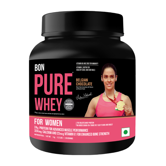 BON PURE WHEY Designed For Today's Women, 1kg | Muscle Recovery, Bone Strength, Menstrual Health & Holistic Wellbeing | Folic Acid for Menstrual Health, Vit B6 & Zinc for Immunity | Vit C, Biotin for Healthy Skin, Hair & Nails