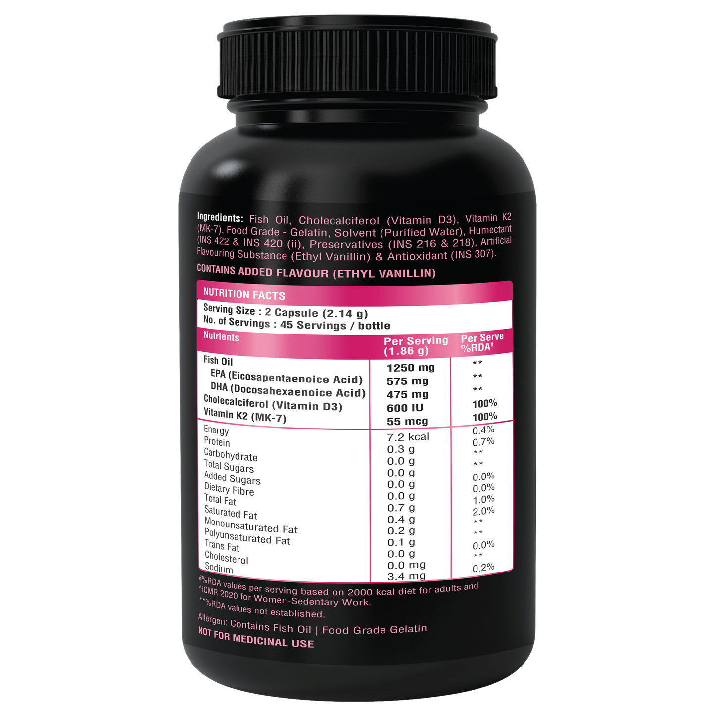 BON Omega 3 Fish Oil for Women 1250mg with Vitamin D3 & K2 – Easy to Swallow Smaller Softgels | 3X Triple Strength 560mg EPA & 400mg DHA | Supports Heart, Bone Health, Brain, Immunity, Healthy Skin & Hair | 90 Softgels | Non-GMO, Burpless, Anti-Reflux