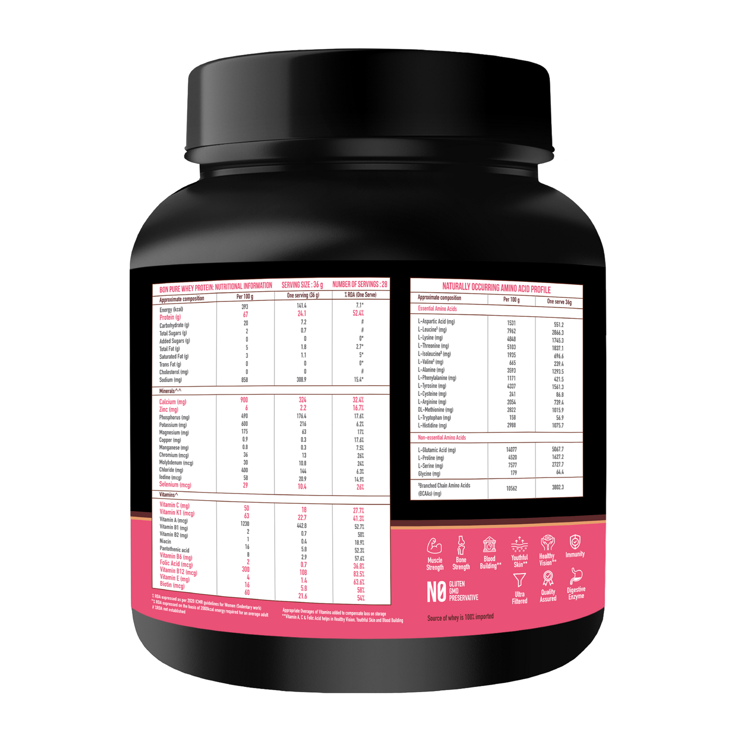 BON PURE WHEY Designed For Today's Women, 1kg | Muscle Recovery, Bone Strength, Menstrual Health & Holistic Wellbeing | Folic Acid for Menstrual Health, Vit B6 & Zinc for Immunity | Vit C, Biotin for Healthy Skin, Hair & Nails