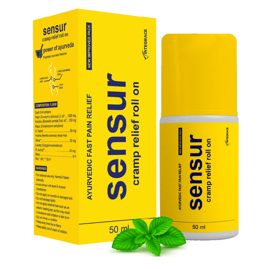 Sensur Ayurvedic Cramp Relief Roll On, 50ml, Fast & Safe Relief from Period Pain in Abdomen, Back & Thighs, Nilgiri, Kapur, Pudina, Lavang, Big Roll On for Easy Use, Soothing Aroma