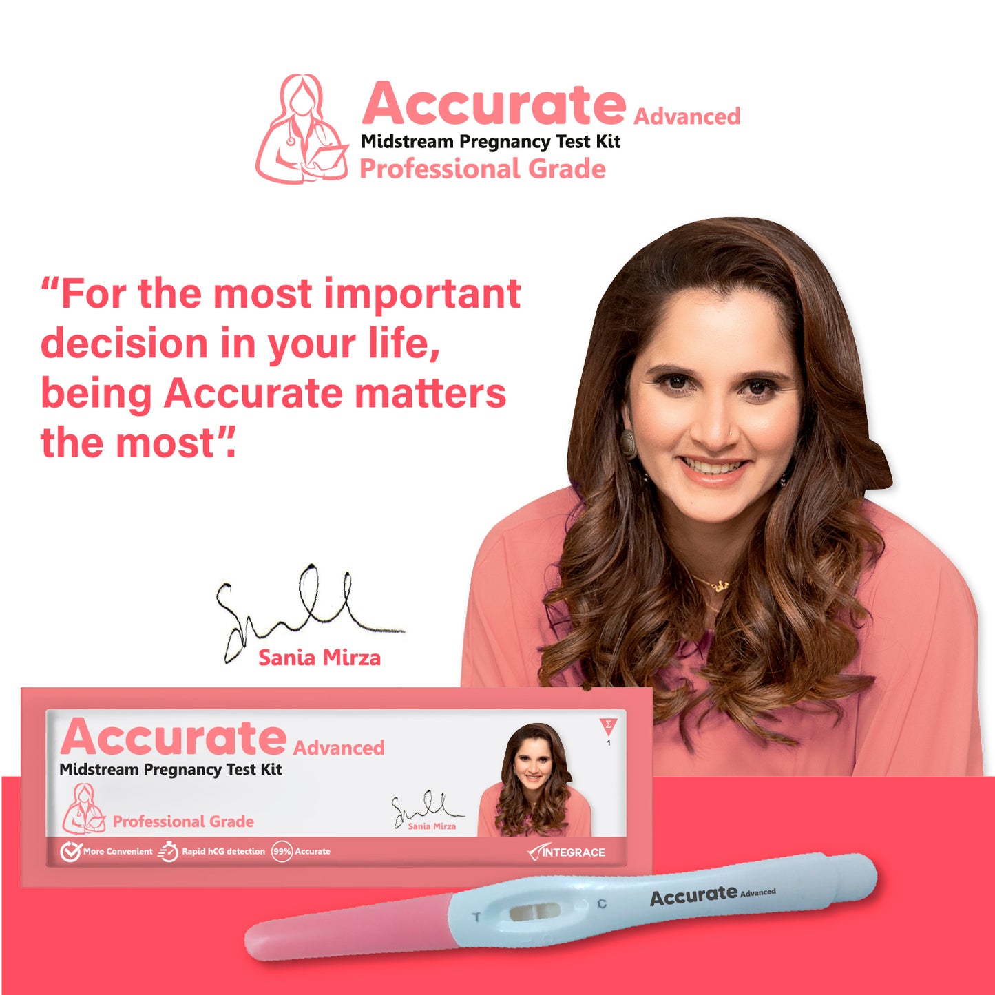 Accurate Advanced One Step Midstream Urine HCG Pregnancy Test Kit Device, Convenient, Mess-Free and Easy to Use, 99% Accurate