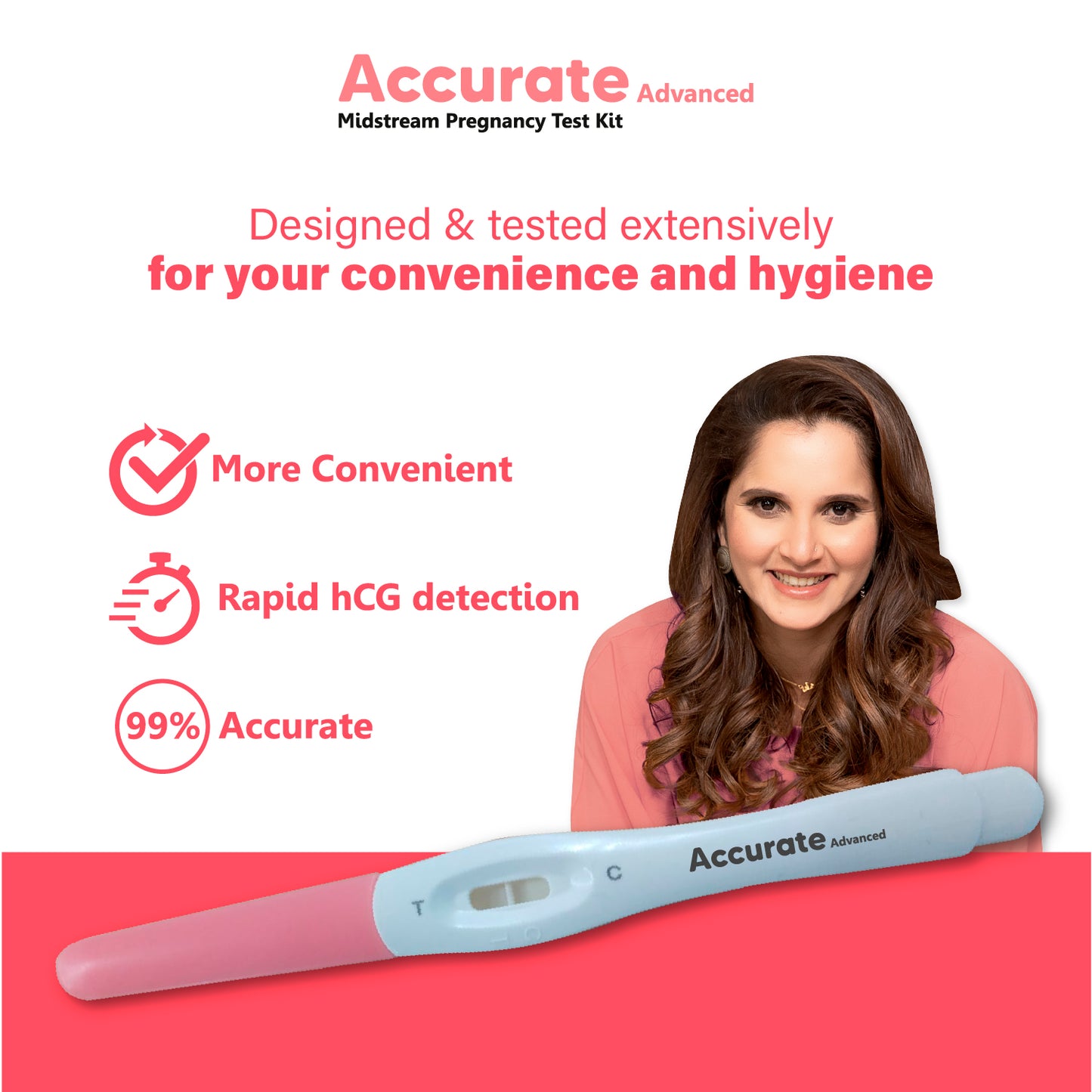 Accurate Advanced One Step Midstream Urine HCG Pregnancy Test Kit Device, Convenient, Mess-Free and Easy to Use, 99% Accurate