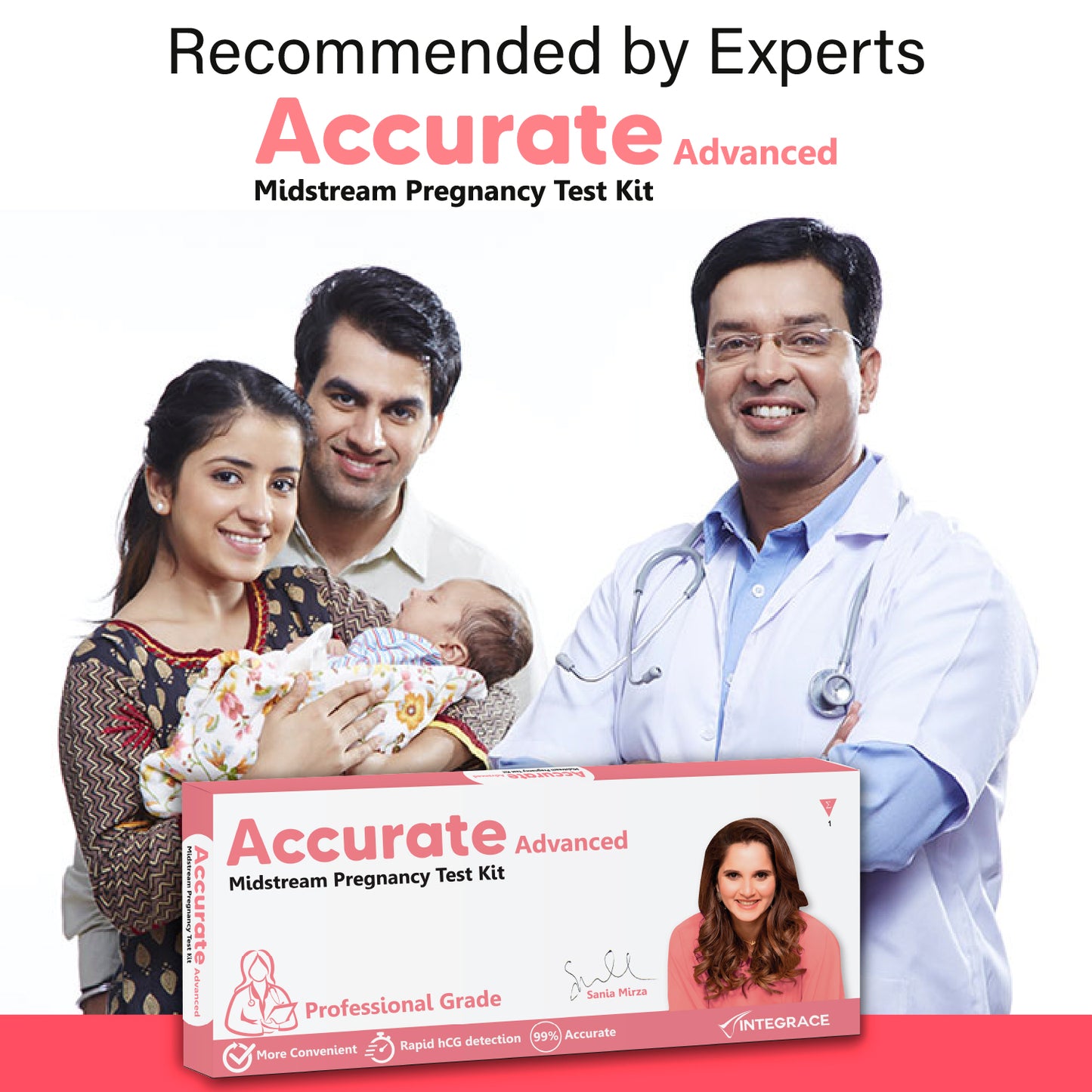Accurate Advanced One Step Midstream Urine HCG Pregnancy Test Kit Device, Convenient, Mess-Free and Easy to Use, 99% Accurate
