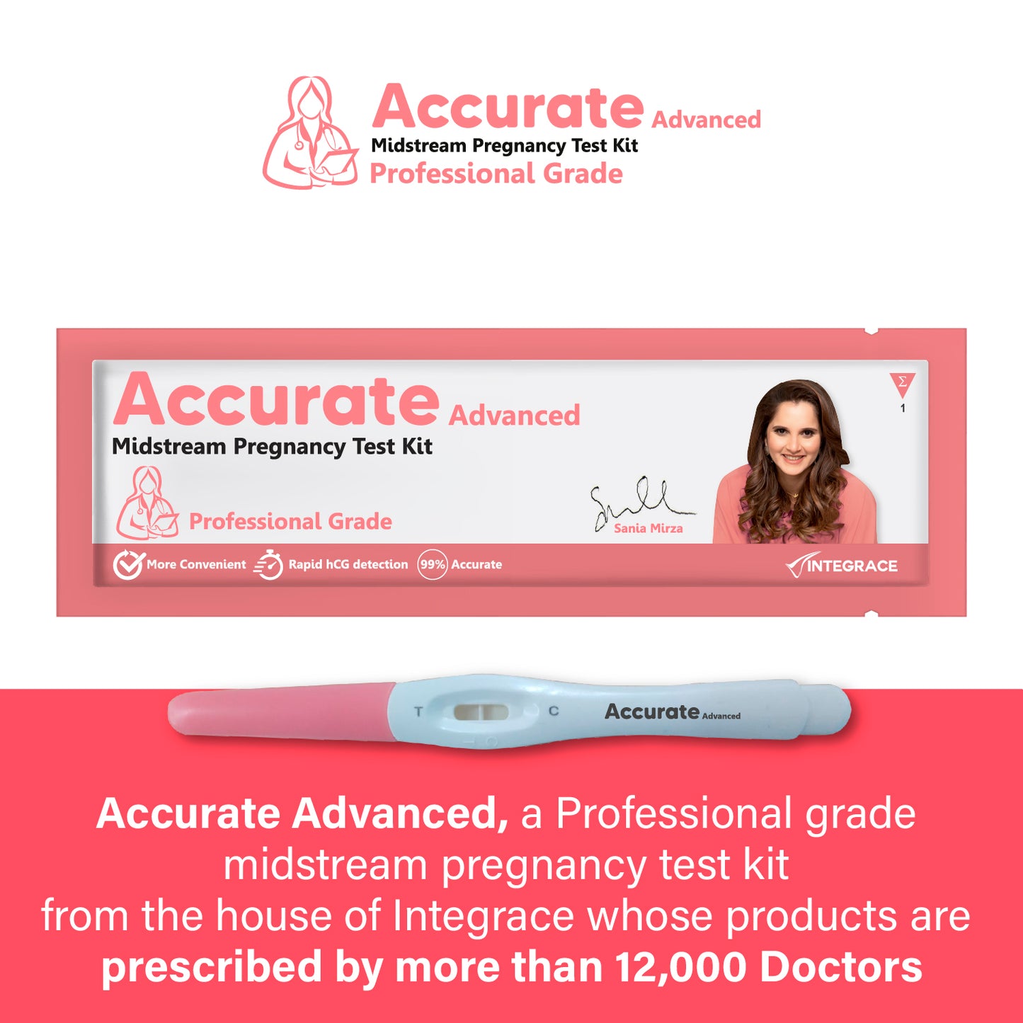 Accurate Advanced One Step Midstream Urine HCG Pregnancy Test Kit Device, Convenient, Mess-Free and Easy to Use, 99% Accurate