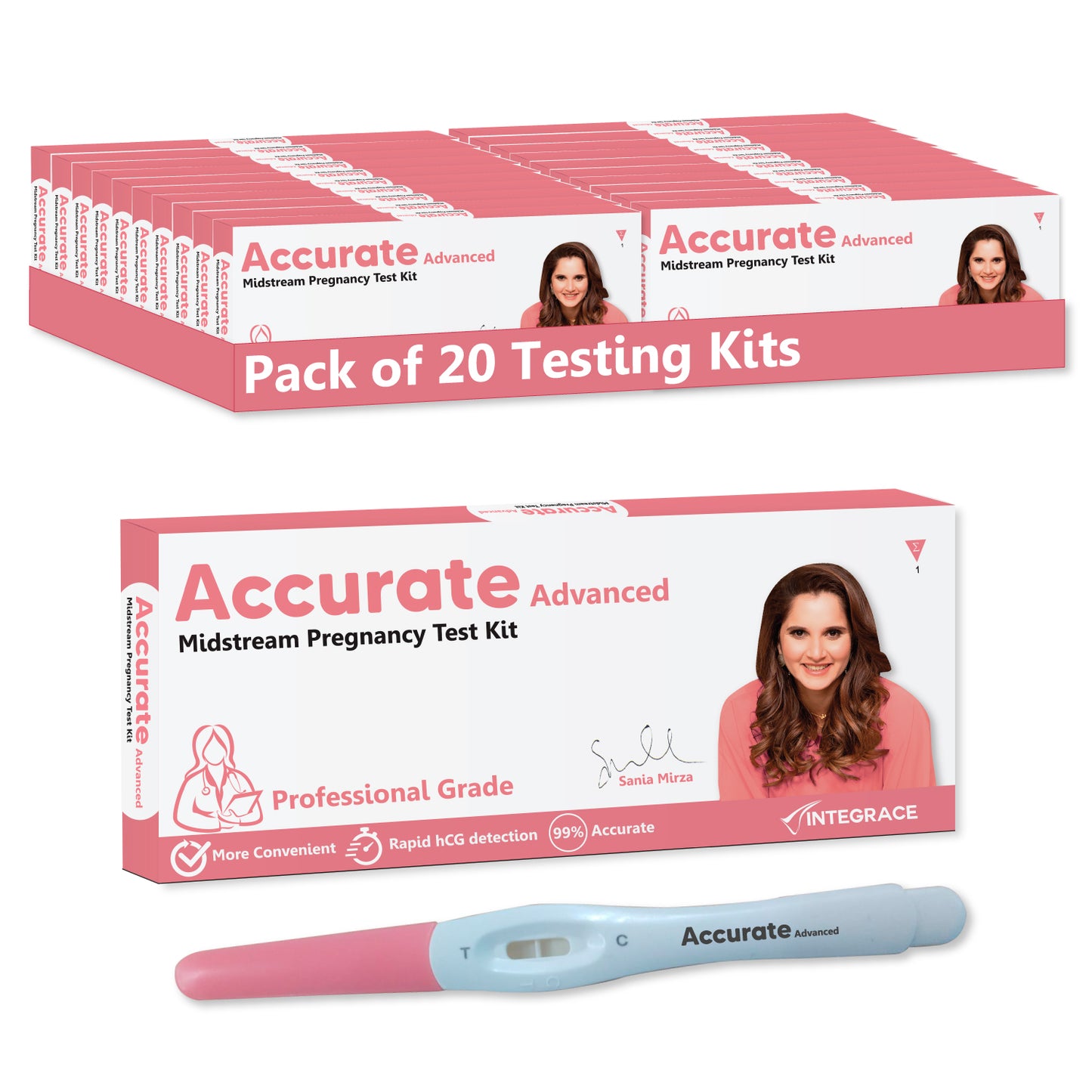 Accurate Advanced One Step Midstream Urine HCG Pregnancy Test Kit Device, Convenient, Mess-Free and Easy to Use, 99% Accurate