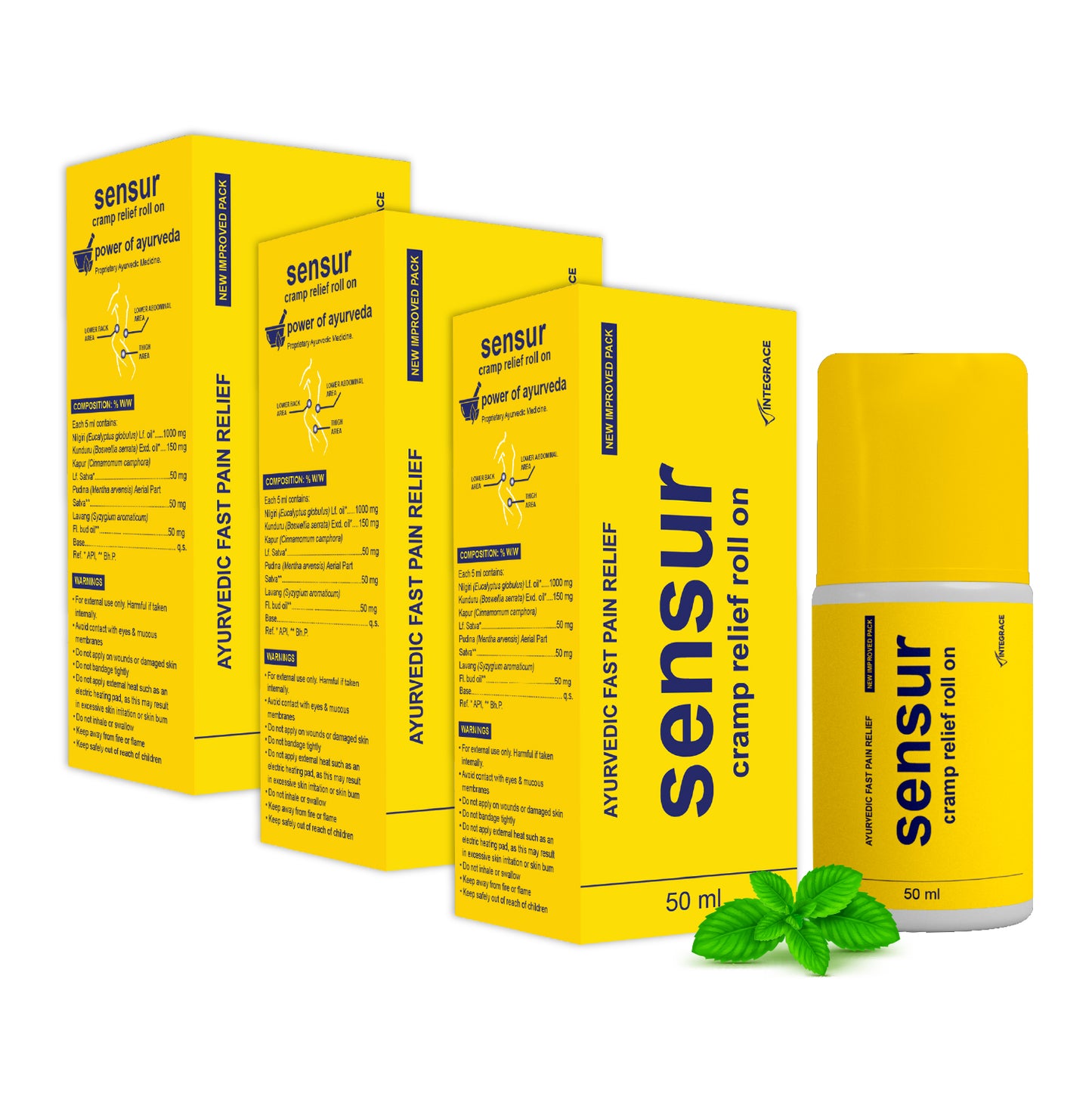 Sensur Ayurvedic Cramp Relief Roll On, 50ml, Fast & Safe Relief from Period Pain in Abdomen, Back & Thighs, Nilgiri, Kapur, Pudina, Lavang, Big Roll On for Easy Use, Soothing Aroma