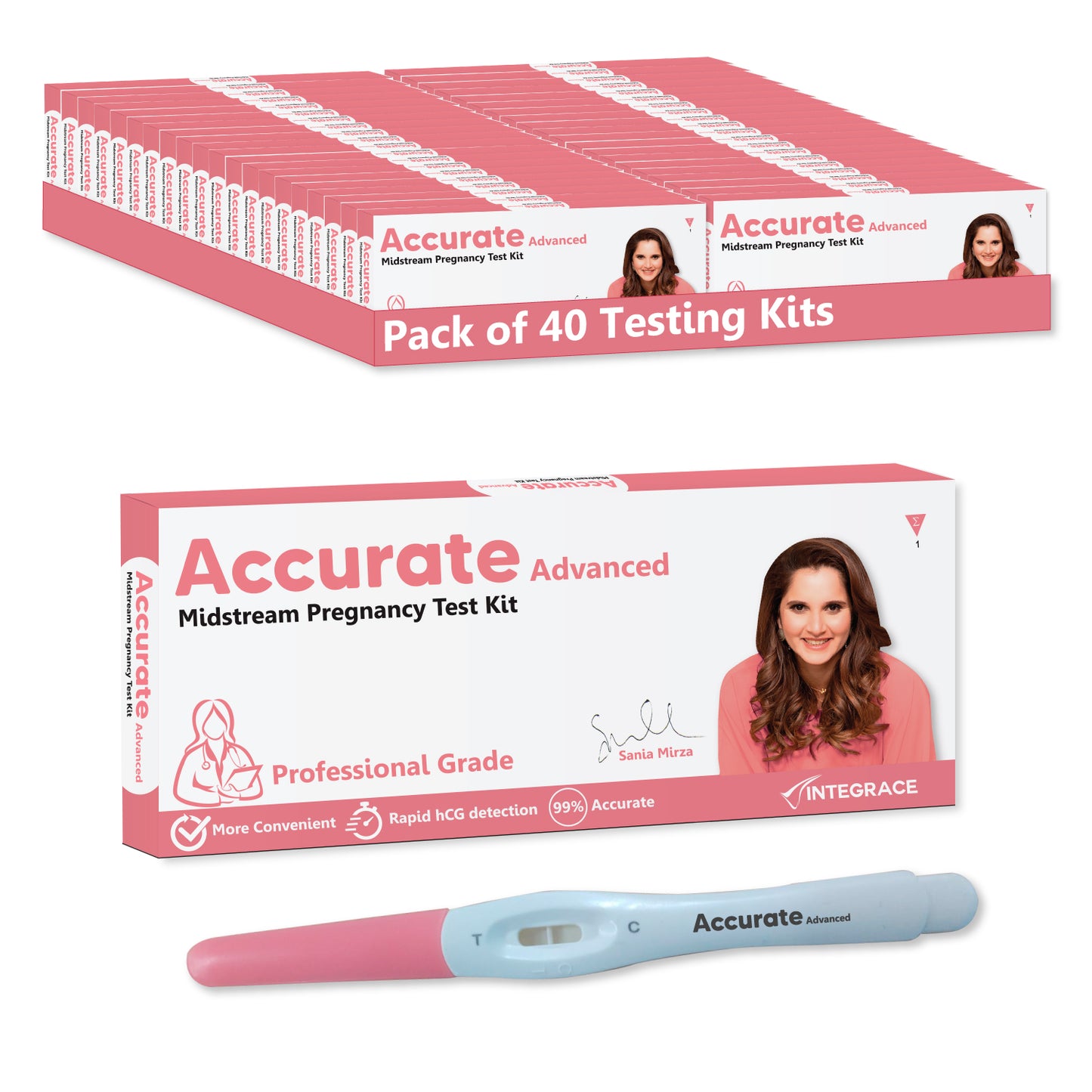 Accurate Advanced One Step Midstream Urine HCG Pregnancy Test Kit Device, Convenient, Mess-Free and Easy to Use, 99% Accurate