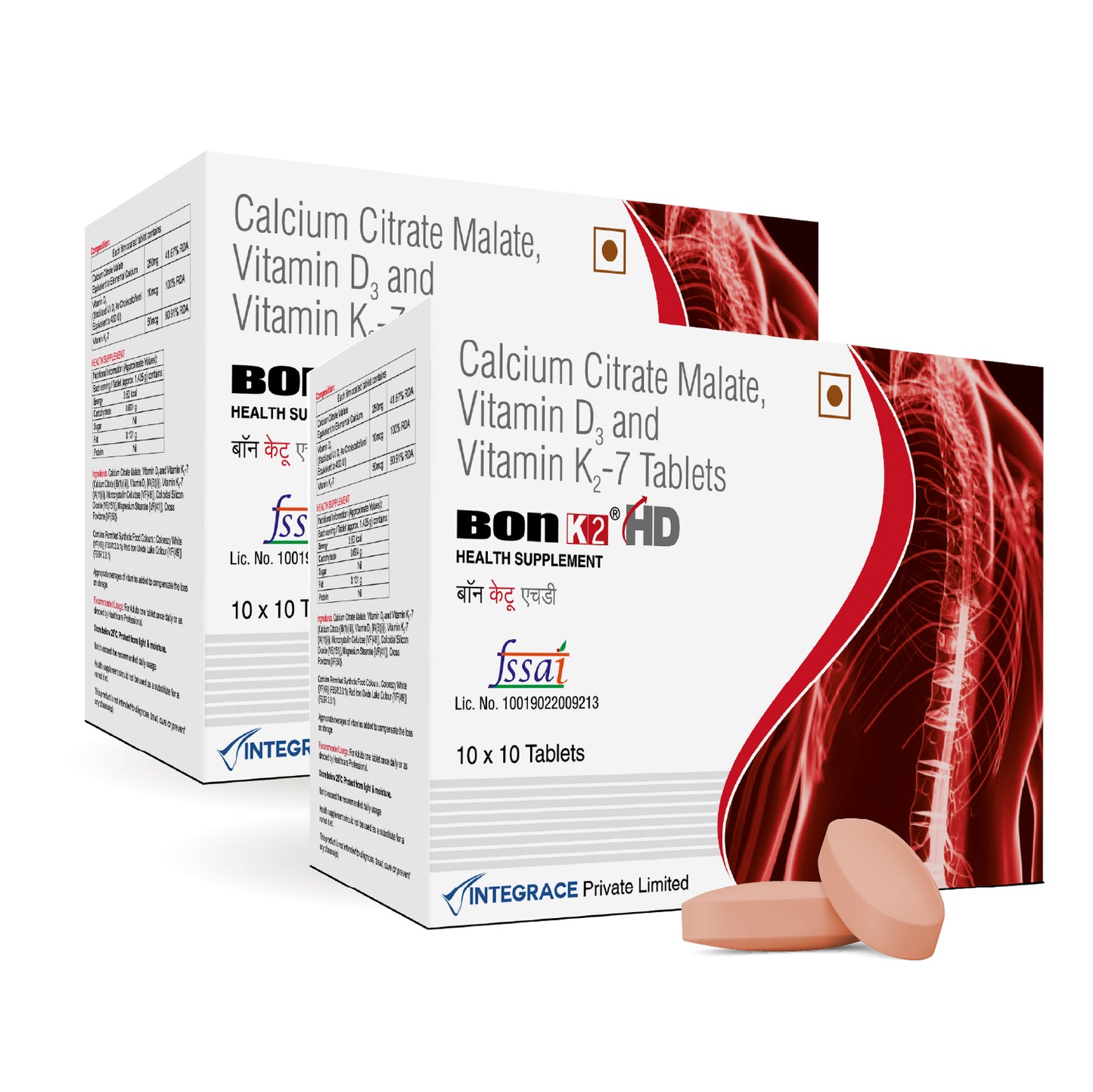 Bon K2 HD with Advanced Calcium – 100 Tablets in 10 Strips,  Enriched with Calcium Citrate Malate, Vitamin D3 and Vitamin K2-7, Multivitamin supplements for Men & Women