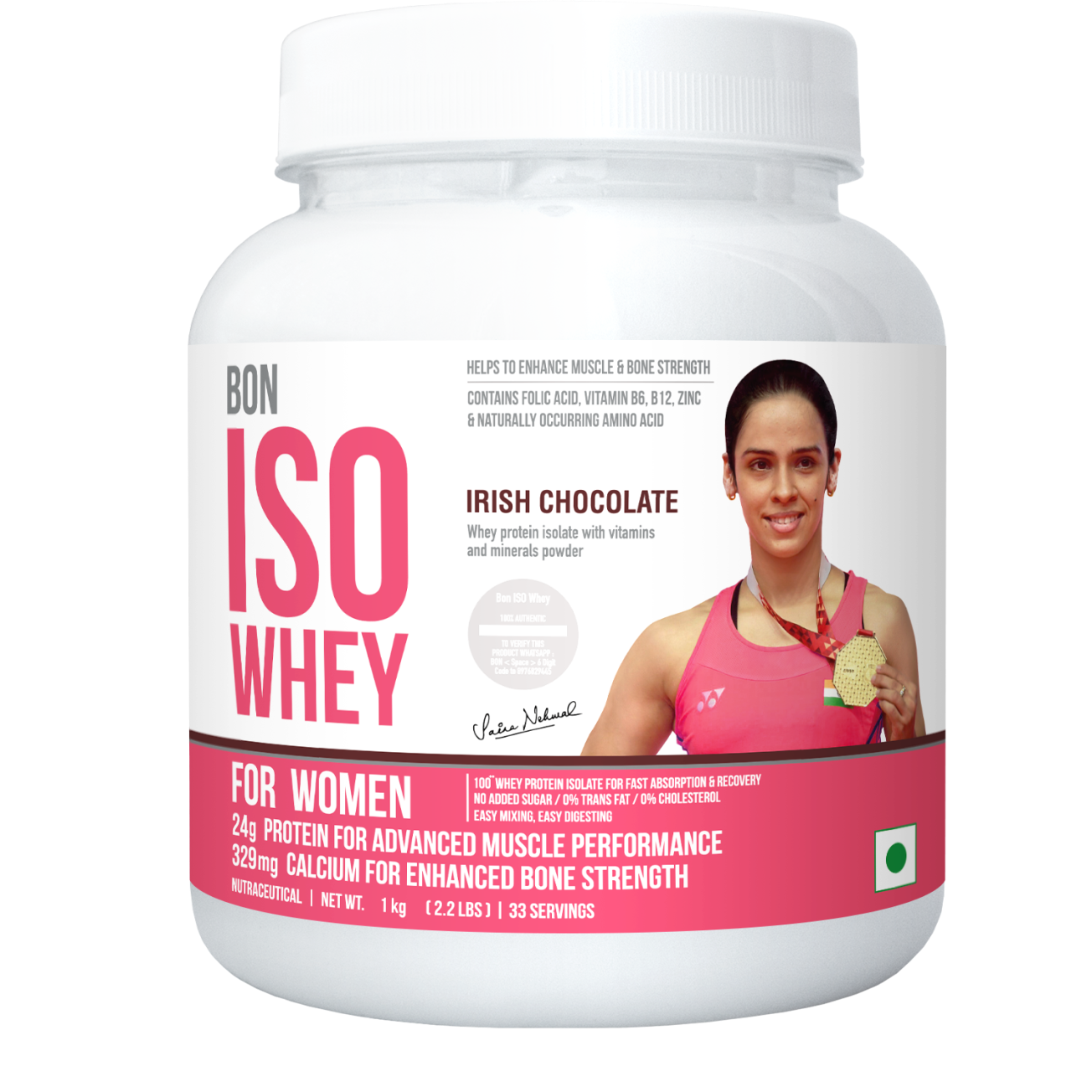 Bon ISO Whey 100% Protein Isolate Designed For Today's Women, 1kg | Muscle Recovery, Bone Strength, Menstrual Health & Holistic Well-being | 24g Protein, 329 mg Calcium, 81 mcg Folic Acid, Biotin, Vit C, B6, B12, 5.5g BCAA, Zinc & Minerals