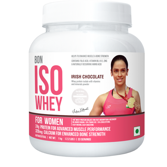 Bon ISO Whey 100% Protein Isolate Designed For Today's Women, 1kg | Muscle Recovery, Bone Strength, Menstrual Health & Holistic Well-being | 24g Protein, 329 mg Calcium, 81 mcg Folic Acid, Biotin, Vit C, B6, B12, 5.5g BCAA, Zinc & Minerals