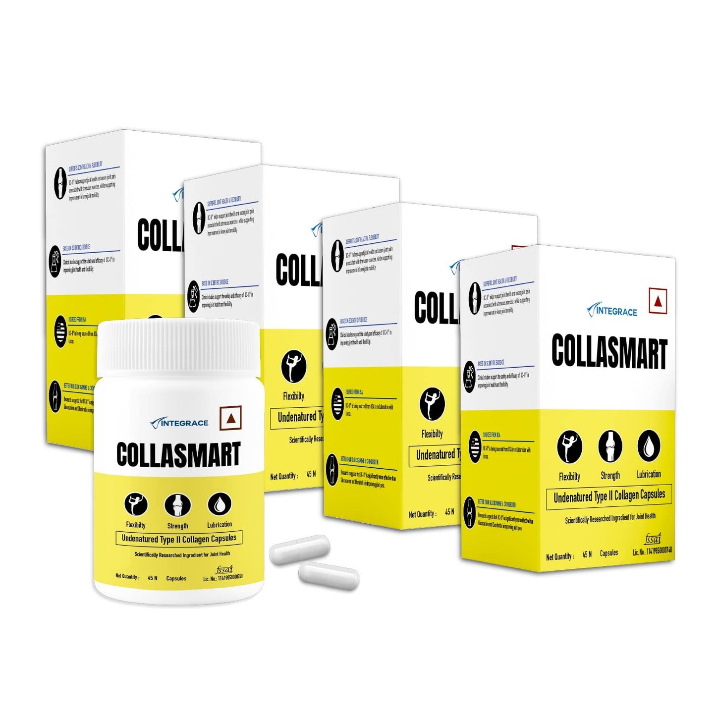 Collasmart UC-II Undenatured Type II Collagen Capsules, 45 Capsules, Daily Protein Supplement for Men & Women, Sourced from USA, Strengthens & Lubricates Joints