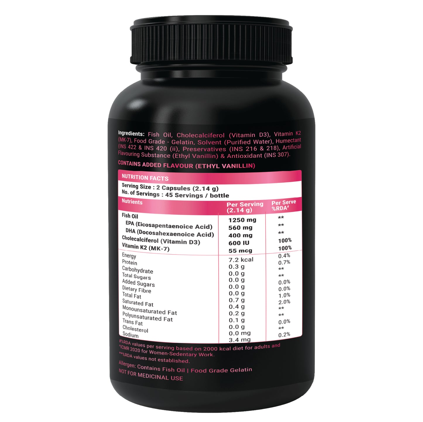 BON Omega 3 Fish Oil for Women 1250mg with Vitamin D3 & K2 – Easy to Swallow Smaller Softgels | 3X Triple Strength 560mg EPA & 400mg DHA | Supports Heart, Bone Health, Brain, Immunity, Healthy Skin & Hair | 90 Softgels | Non-GMO, Burpless, Anti-Reflux