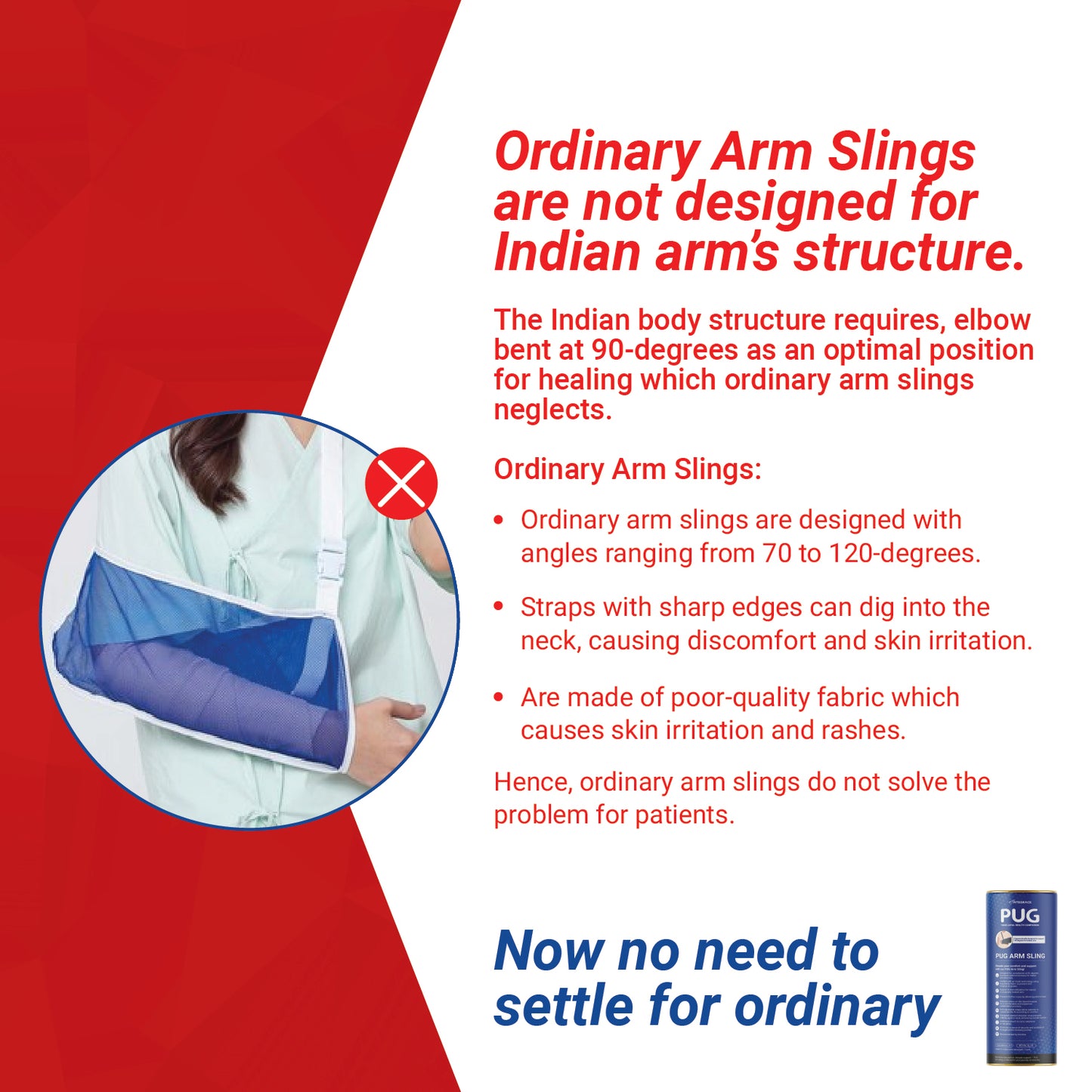 PUG Arm Sling, Designed for compliance at 90 degrees for optimal recovery, With Airmesh technology, Double & elongated pad cushion for extra care, Ergonomically designed for Indian Arm, With Additional pouch to carry mobile