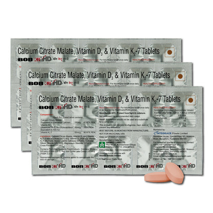 Bon K2 HD with Advanced Calcium – 100 Tablets in 10 Strips,  Enriched with Calcium Citrate Malate, Vitamin D3 and Vitamin K2-7, Multivitamin supplements for Men & Women