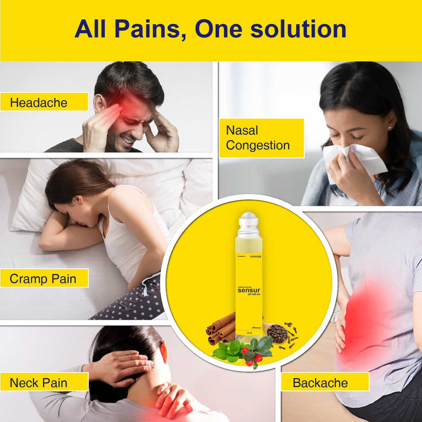 Sensur Natural & Ayurvedic Pain Relief Oil Roll on, 10ml