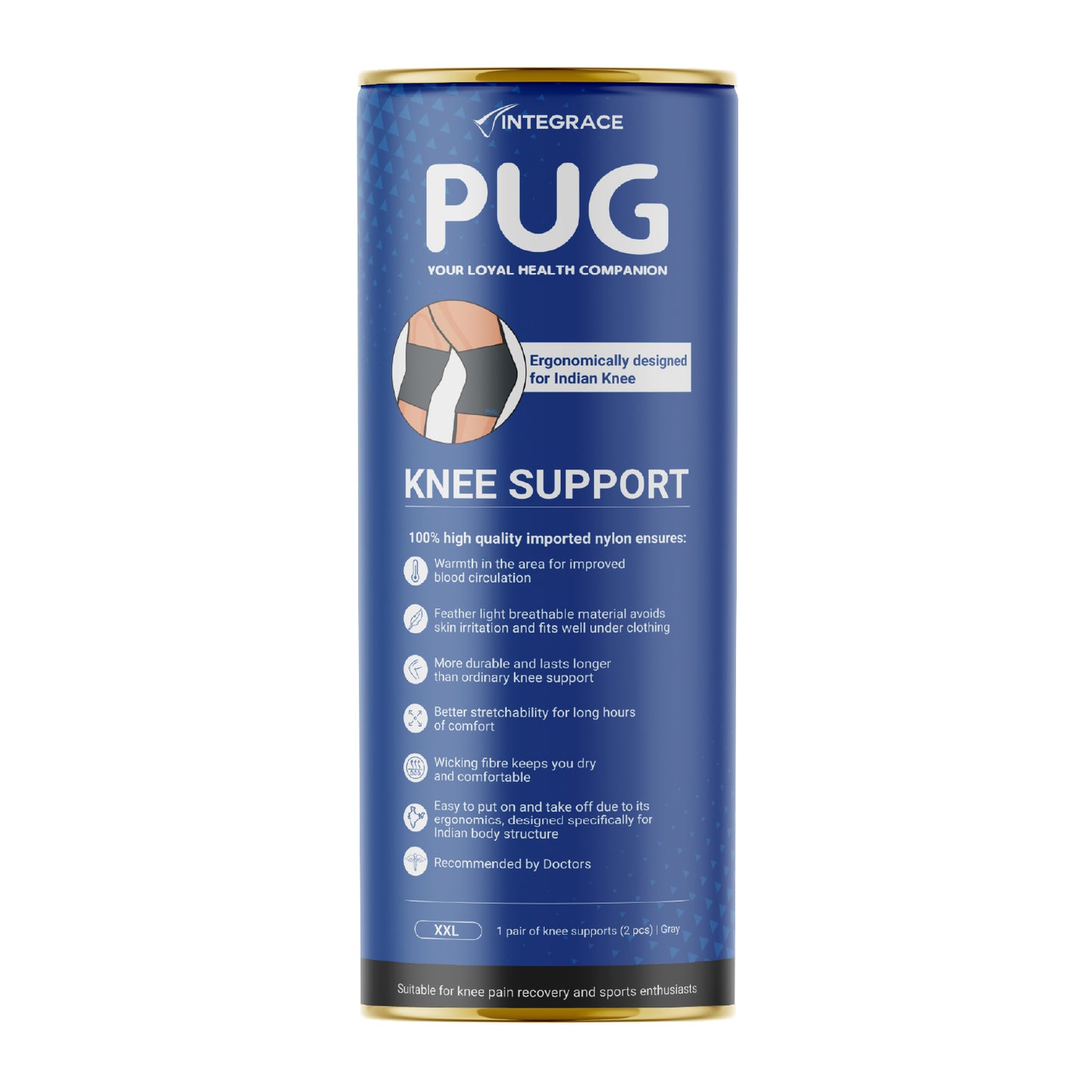 Pug Knee Support, 1 Pair, Unleash Your Performance, Ergonomically Designed for Indian Knee, Ideal for Sports enthusiasts, Knee Pain and Injury Prevention