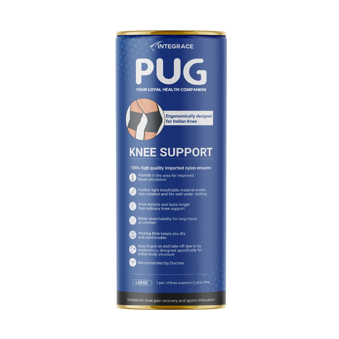 Pug Knee Support, 1 Pair, Unleash Your Performance, Ergonomically Designed for Indian Knee, Ideal for Sports enthusiasts, Knee Pain and Injury Prevention