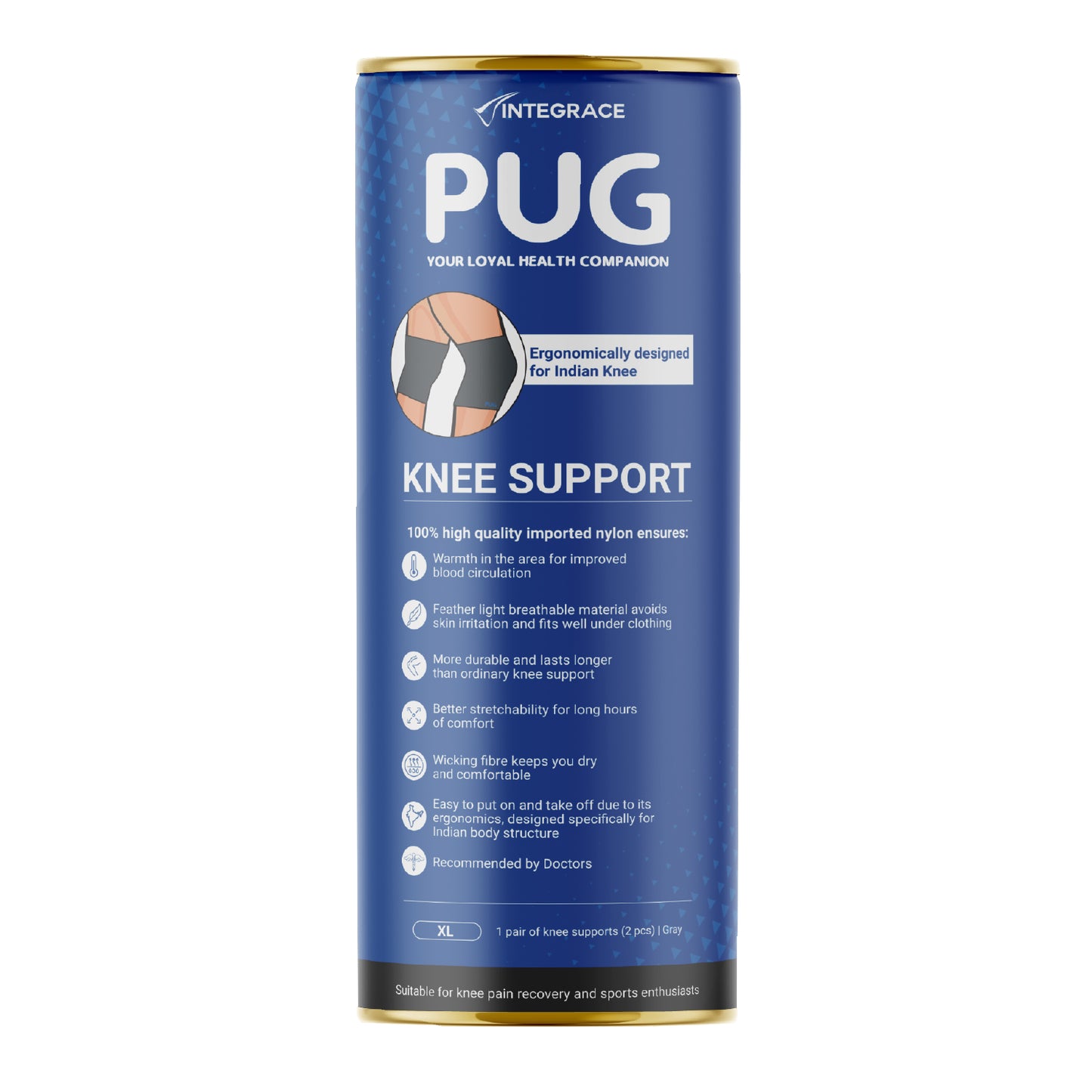 Pug Knee Support, 1 Pair, Unleash Your Performance, Ergonomically Designed for Indian Knee, Ideal for Sports enthusiasts, Knee Pain and Injury Prevention