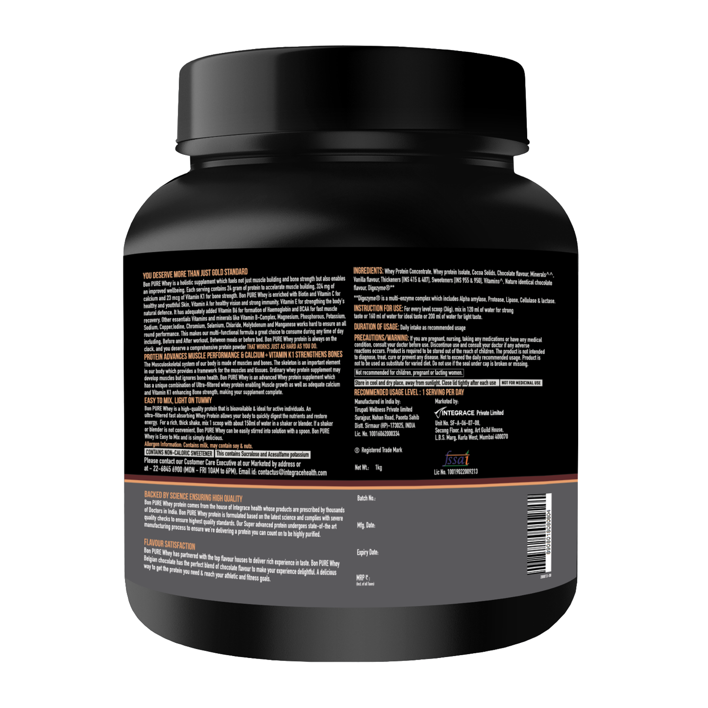 BON PURE WHEY, Belgian Chocolate, The HOLISTIC WHEY PROTEIN, Muscle Building, Bone Strength, Immunity, Healthy Skin, Hair & Nails, Essential Protein, BCAA, Vitamins & Minerals, For Athletes, Sports