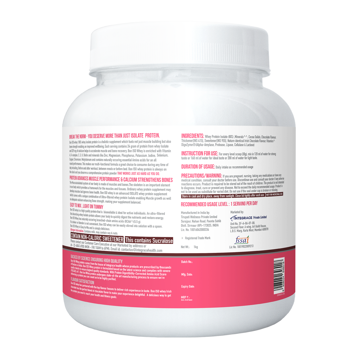 Bon ISO Whey 100% Protein Isolate Designed For Today's Women, 1kg | Muscle Recovery, Bone Strength, Menstrual Health & Holistic Well-being | 24g Protein, 329 mg Calcium, 81 mcg Folic Acid, Biotin, Vit C, B6, B12, 5.5g BCAA, Zinc & Minerals