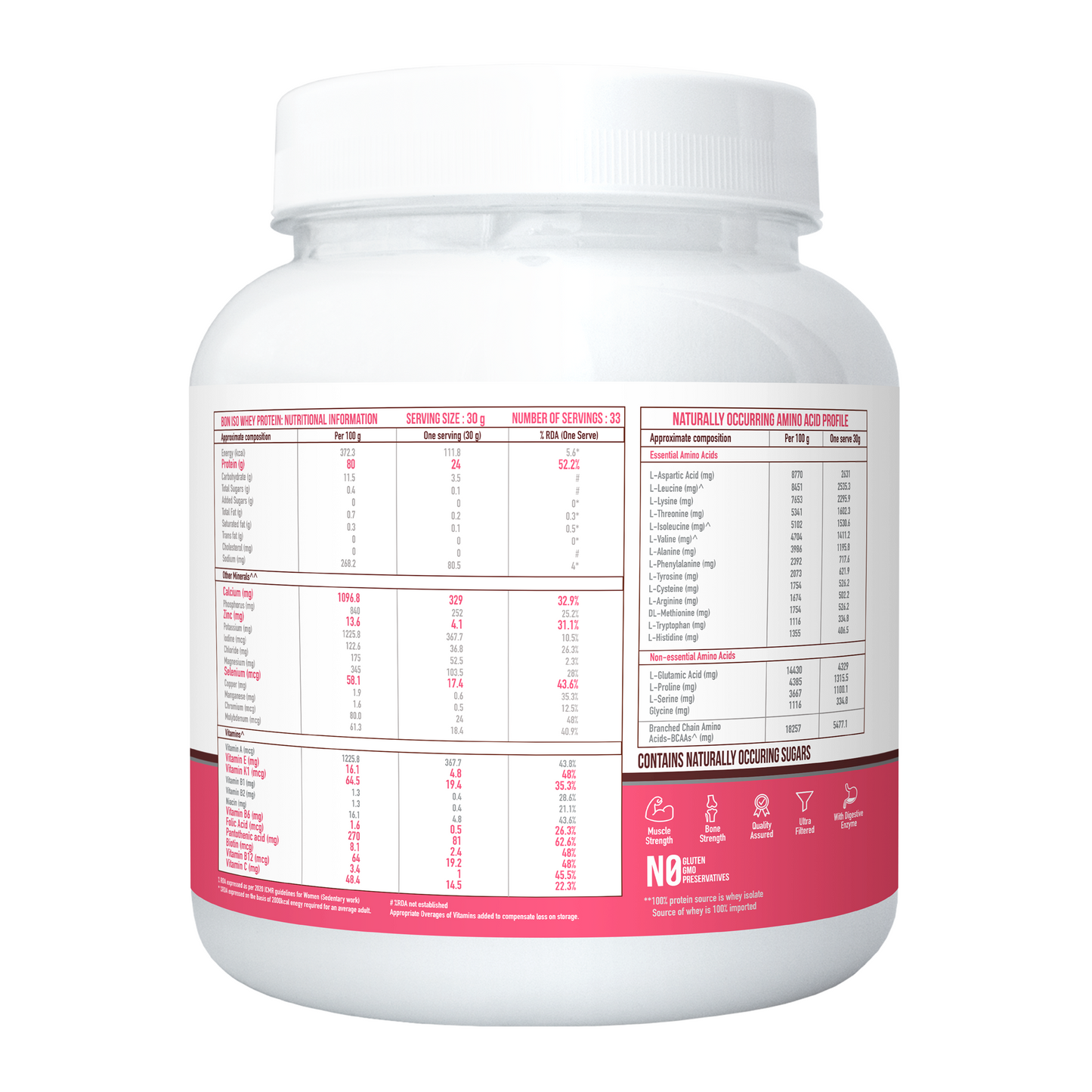 Bon ISO Whey 100% Protein Isolate Designed For Today's Women, 1kg | Muscle Recovery, Bone Strength, Menstrual Health & Holistic Well-being | 24g Protein, 329 mg Calcium, 81 mcg Folic Acid, Biotin, Vit C, B6, B12, 5.5g BCAA, Zinc & Minerals