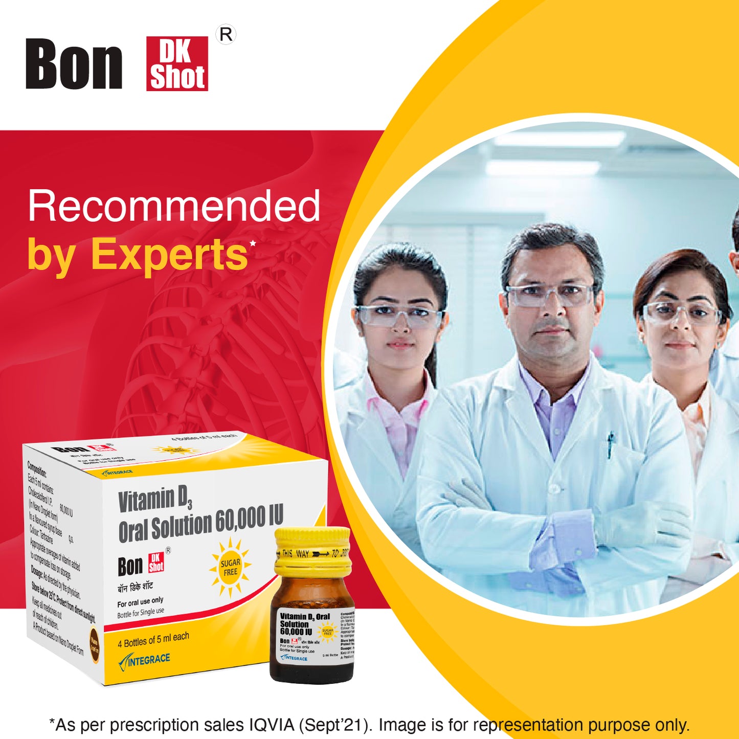 Bon Dk Shot Sugarfree Vitamin D3 Oral Solution 60,000 IU, Oral Shots of 5 ml each, Pineapple Flavour, Liquid Syrup