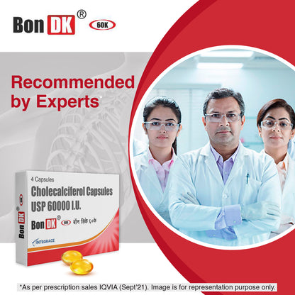 Bon DK 60K Vitamin D3 Cholecalciferol 60000 IU Capsules, 20 Soft Gelatin Capsules in Pack of 5, Weekly Supplement for Men and Women, Boosts Immune System, Easy to Swallow