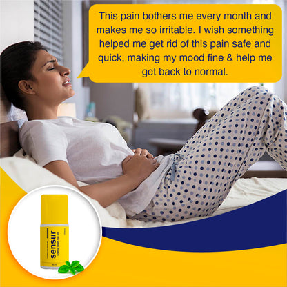 Sensur Ayurvedic Cramp Relief Roll On, 50ml, Fast & Safe Relief from Period Pain in Abdomen, Back & Thighs, Nilgiri, Kapur, Pudina, Lavang, Big Roll On for Easy Use, Soothing Aroma