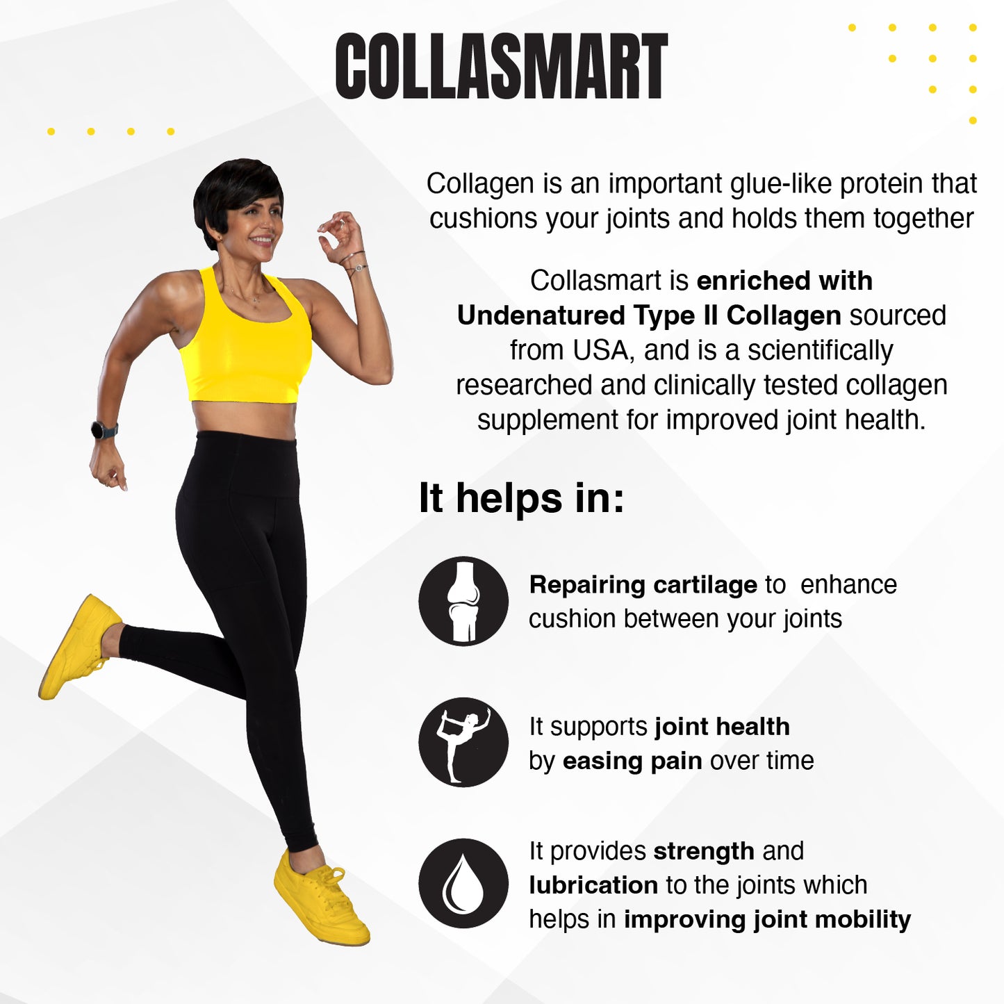 Collasmart UC-II Undenatured Type II Collagen Capsules, 45 Capsules, Daily Protein Supplement for Men & Women, Sourced from USA, Strengthens & Lubricates Joints