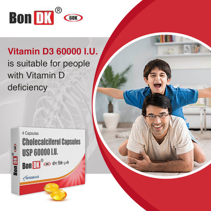 Bon DK 60K Vitamin D3 Cholecalciferol 60000 IU Capsules, 20 Soft Gelatin Capsules in Pack of 5, Weekly Supplement for Men and Women, Boosts Immune System, Easy to Swallow