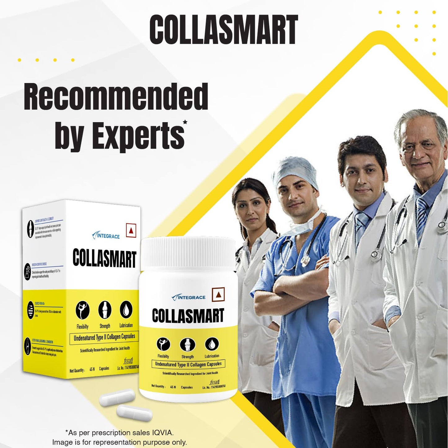 Collasmart UC-II Undenatured Type II Collagen Capsules, 45 Capsules, Daily Protein Supplement for Men & Women, Sourced from USA, Strengthens & Lubricates Joints