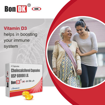 Bon DK 60K Vitamin D3 Cholecalciferol 60000 IU Capsules, 20 Soft Gelatin Capsules in Pack of 5, Weekly Supplement for Men and Women, Boosts Immune System, Easy to Swallow