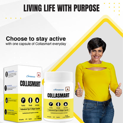 Collasmart UC-II Undenatured Type II Collagen Capsules, 45 Capsules, Daily Protein Supplement for Men & Women, Sourced from USA, Strengthens & Lubricates Joints