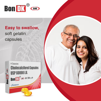Bon DK 60K Vitamin D3 Cholecalciferol 60000 IU Capsules, 20 Soft Gelatin Capsules in Pack of 5, Weekly Supplement for Men and Women, Boosts Immune System, Easy to Swallow