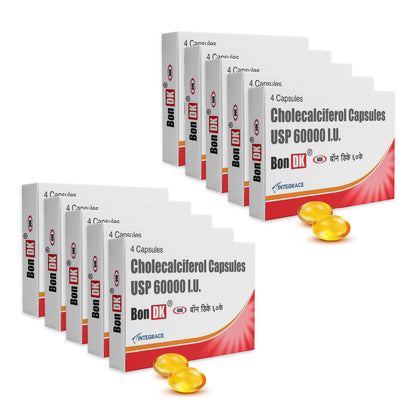 Bon DK 60K Vitamin D3 Cholecalciferol 60000 IU Capsules, 20 Soft Gelatin Capsules in Pack of 5, Weekly Supplement for Men and Women, Boosts Immune System, Easy to Swallow