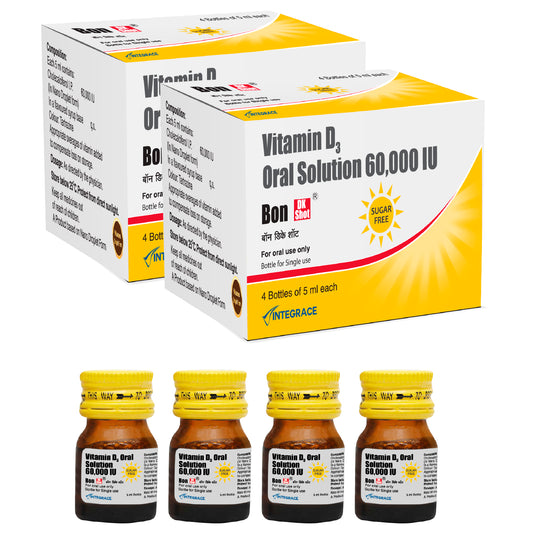 Bon Dk Shot Sugarfree Vitamin D3 Oral Solution 60,000 IU, Oral Shots of 5 ml each, Pineapple Flavour, Liquid Syrup