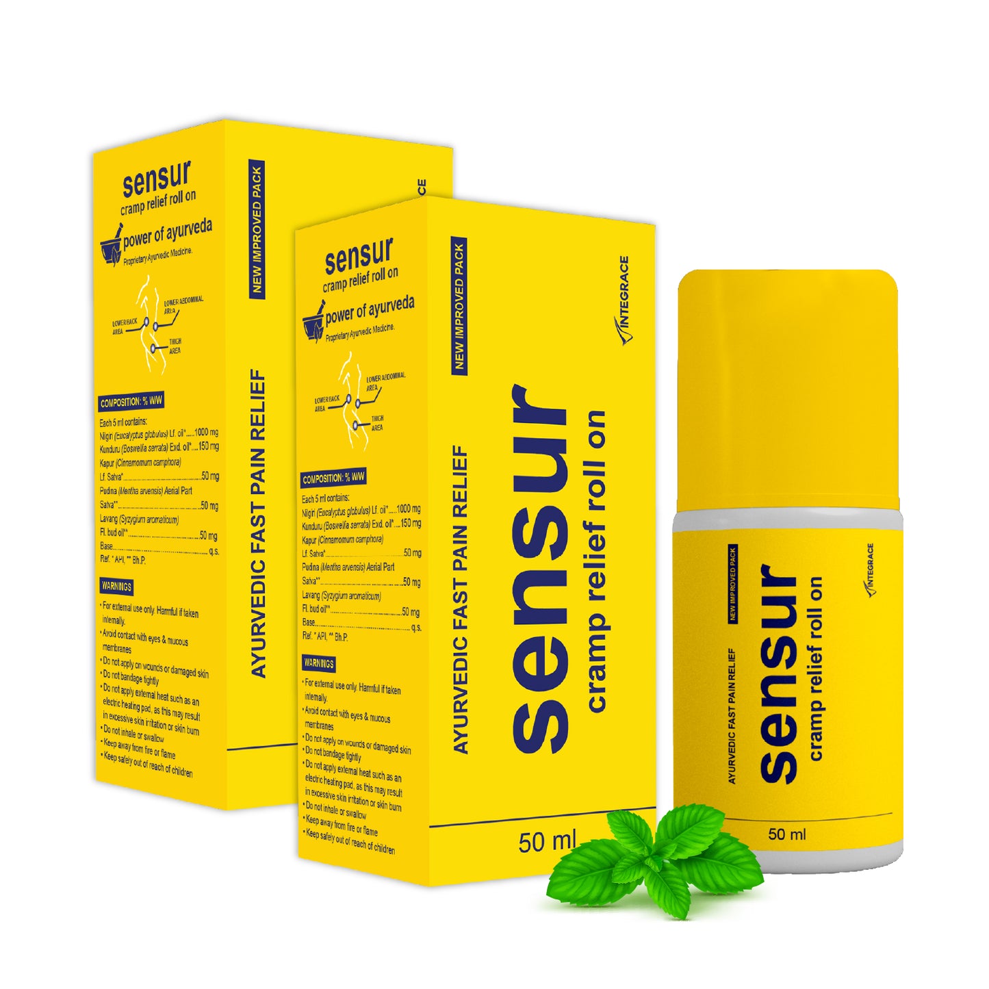 Sensur Ayurvedic Cramp Relief Roll On, 50ml, Fast & Safe Relief from Period Pain in Abdomen, Back & Thighs, Nilgiri, Kapur, Pudina, Lavang, Big Roll On for Easy Use, Soothing Aroma