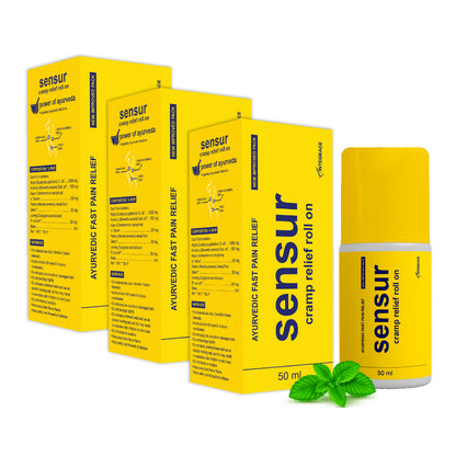 Sensur Ayurvedic Cramp Relief Roll On, 50ml, Fast & Safe Relief from Period Pain in Abdomen, Back & Thighs, Nilgiri, Kapur, Pudina, Lavang, Big Roll On for Easy Use, Soothing Aroma