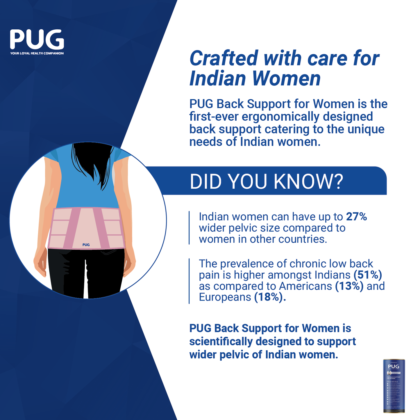 PUG Back Support for Women, Lumbar Support Belt Specially designed for Women, Ergonomically Designed for Women, 27% wider back support, Helps in Chronic Back Pain Management, Posture Improvement, Pack of 1, Candy Floss Pink