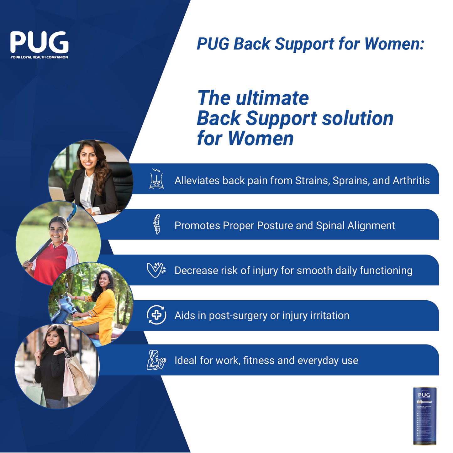 PUG Back Support for Women, Lumbar Support Belt Specially designed for Women, Ergonomically Designed for Women, 27% wider back support, Helps in Chronic Back Pain Management, Posture Improvement, Pack of 1, Candy Floss Pink